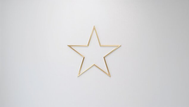 Hanging gold metal five-point star outline centered on smooth light gray wall, showing faint shadow - Powered by Adobe
