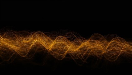 Streaming golden-orange light trails weaving waves across dark studio, showing glowing knots