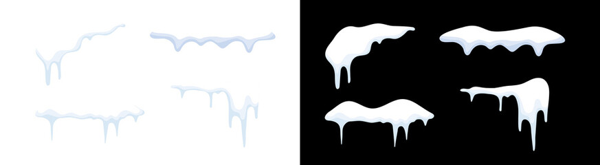 PNG image of Cartoon snow caps and icicles for winter holiday decorations and seasonal designs adding a festive touch to any creative project on transparent background