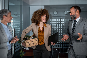 Employee arriving for new job at modern office