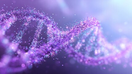 Illuminated molecular structure composed of countless small glowing particles spirals through a soft light field