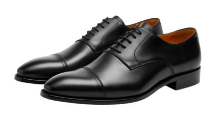 Classic black leather oxford dress shoes for men isolated on transparent background