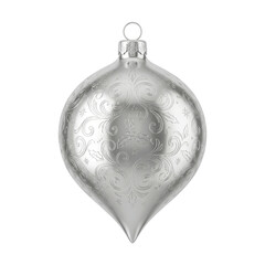 Silver Christmas Bauble with Swirls on Transparent Background