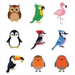 Obraz premium Adorable cartoon birds with unique designs
