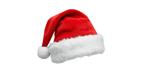 Red santa hat with white trim and pompom isolated on a transparent background festive holiday symbol
