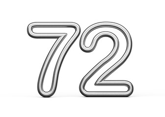Number Seventy two 72 Made Of Silver Metallic White Background 3D Illustration