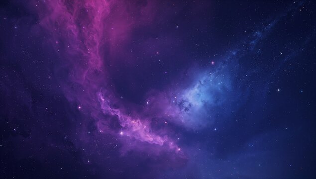 Glowing vivid purple-magenta nebula stretching across deep space, showing cyan-blue glow and stars