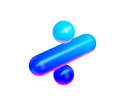 A sleek division symbol with a glossy neon blue gradient, and reflective surface. 3d illustration