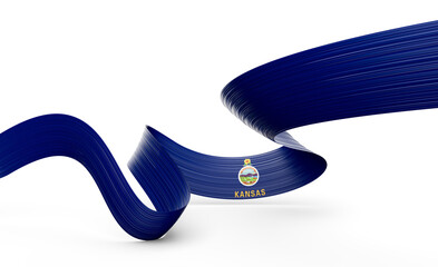 3D Wavy ribbon in Kansas flag colors, flowing with national pride and elegance. 3D Illustration