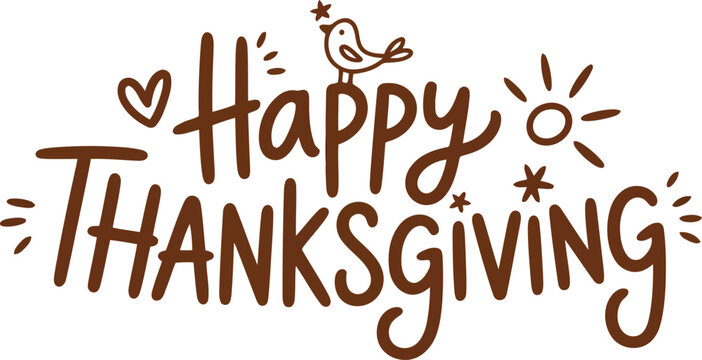 Festive happy thanksgiving handwritten typography with cute elements