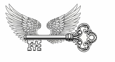 Elegant key with wings representing freedom and unlocking secrets.