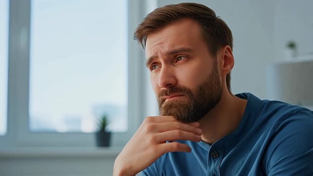 Man thinking deeply about difficult problems or decisions, contemplation