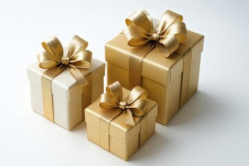 Elegant ivory and gold gift boxes with shiny ribbons, symbolizing luxury, generosity, and festive joy—perfect for weddings, holidays, parties, and premium celebration themes.