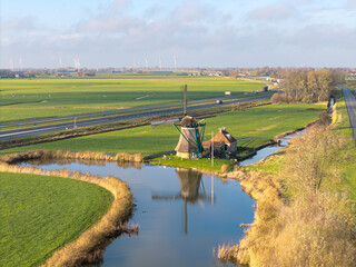 Aerial view of Dutch windmill and farmland near Bolsward