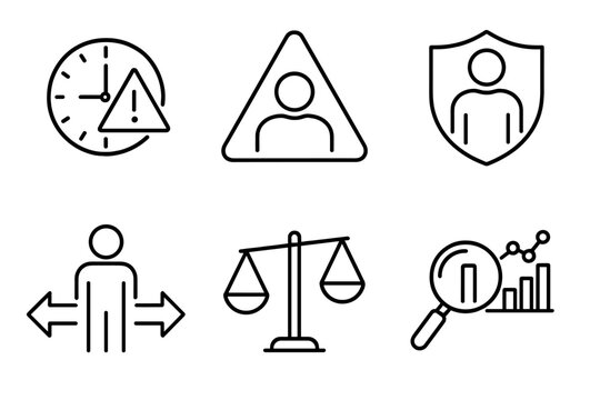 Decision-Making Icons. Line style icons of decision-making under pressure: time-sensitive icon, decision triangle, leadership