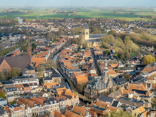 Aerial view of historic Bolsward city center Netherlands