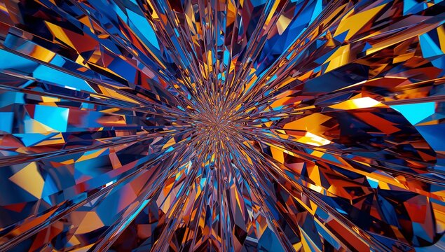 Radiating radial crystals forming tunnel in abstract 3D scene, showing faceted shards and prisms - Powered by Adobe