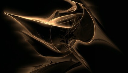 Flowing golden ribbon occupying center of black digital void, showing translucent filaments