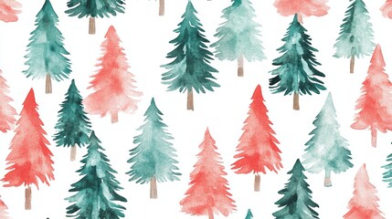 White background with a pattern of red and green Christmas trees .