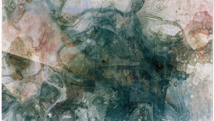 Swirling central pigment mass forming ink marbling on paper canvas, triangular overlay present