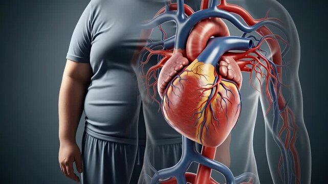 Overweight body risk: fat storage, cardiac strain, malnutrition effect, vascular load, atrial fibrillation, pressure increase, heart attack, ischemic condition, organ damage, chronic burden,