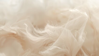 Showing soft beige feather cluster highlighting wispy filaments in studio setup, layered vanes