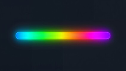 Glowing horizontal neon bar emitting rainbow gradient on dark slate canvas, showing soft halos
