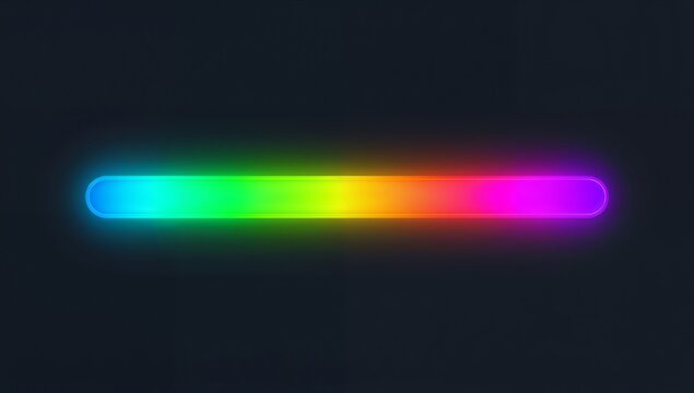 Glowing horizontal neon bar emitting rainbow gradient on dark slate canvas, showing soft halos