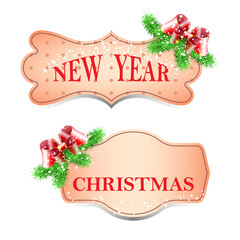 Christmas stickers with bows and fir branches.