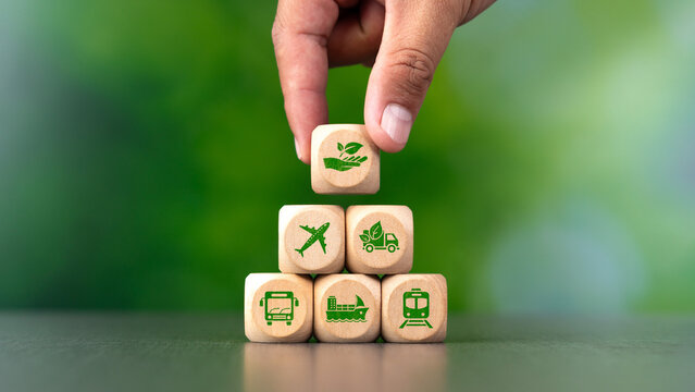 By placing wooden blocks with green icons, we help drive business while conserving nature, and we are ready to cooperate with green transportation.
