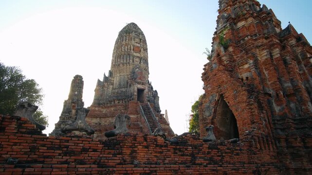 Ancient Wat Chaiwatthanaram temple ruins at sunset in Ayutthaya, Thailand. UNESCO world heritage site.
