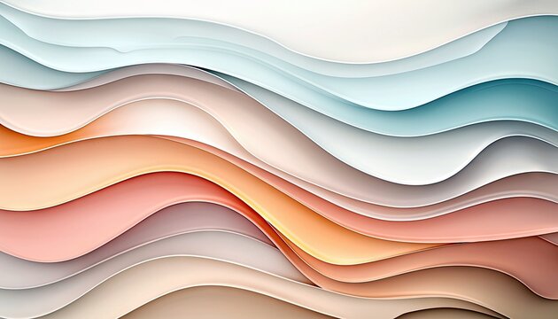 An abstract background composed of multiple wavy layers in soft pastel colors, creating a gentle, flowing effect with subtle shadows and highlights.