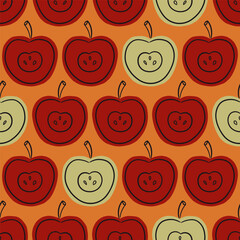 Autumn Apple Halves Vector Seamless Pattern