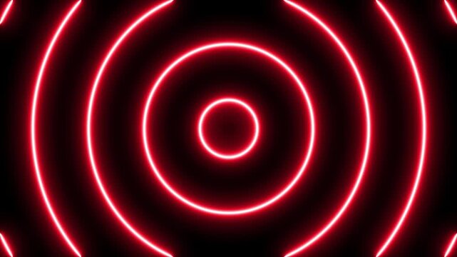 Abstract graphic background of enlarged red neon light circles. looping, horizontal pattern.