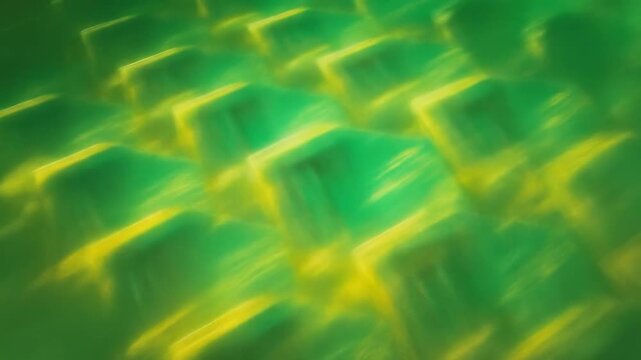 Abstract green and yellow pattern with glowing blocks, a captivating geometrical design