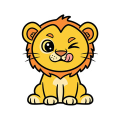 Cute Cartoon Lion Cub Winking and Licking its Lips Vector Illustration