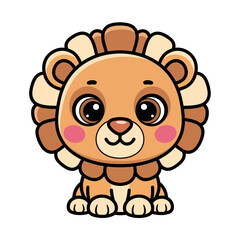 Cute Cartoon Lion Cub Smiling Isolated on White Vector Illustration 