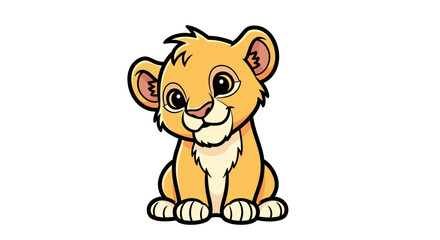 Cute Cartoon Lion Cub Smiling Illustration Isolated on White