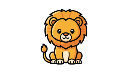 Cute Cartoon Lion Sitting Smiling Isolated on White