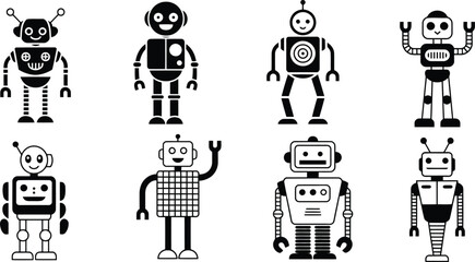 Various cartoon robots vector collection, cute futuristic design