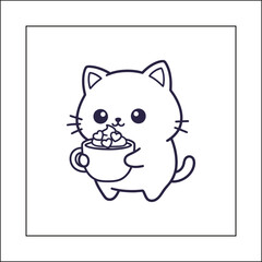 Bold and Easy Cozy Moment Cute Kitten Holding Hot Chocolate Mug Coloring Page
