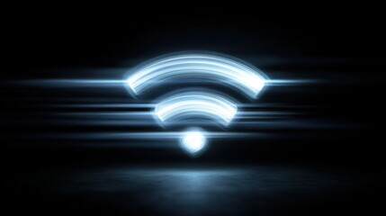 Blue glowing wi-fi internet technology high speed symbol on black background. Modern digital wireless connection concept.