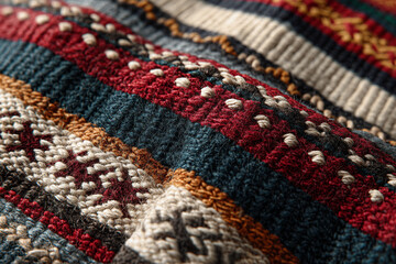 A close-up of traditional woven mountain textiles, showcasing intricate patterns and textures, a testament to generational craft.