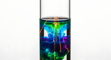 Colorful abstract pattern inside glass container with liquid background
