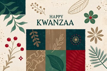 Happy Kwanzaa 2025 Greeting Card, Kwanzaa Kinara Celebration Graphic, Modern Happy Kwanzaa Wishes Template, Kwanzaa Holiday Poster Design, Colorful Happy Kwanzaa Illustration