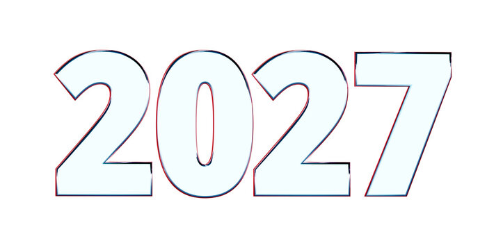 Moderne 3D-Schrift 2027: plakative Jahreszahl mit schimmerndem Farbverlauf, Neujahr, Zuk&uuml;nftige Trends, Technologie, Business, Saison, Jubil&auml;um, Innovation, Gesch&auml;ftspr&auml;sentationen