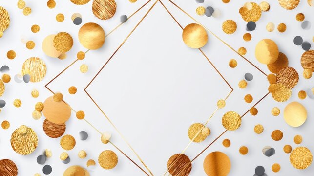 Elegant Gold Frame With Confetti Circles On White Background For Celebrations Anniversaries And Special Events Designs And Invitations