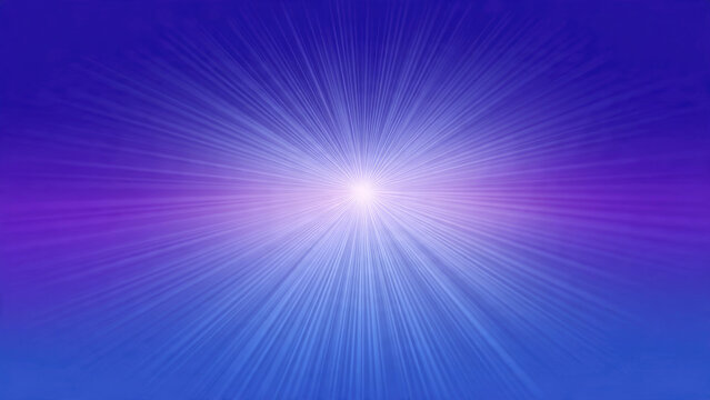 Radiant white light bursts from the center of an abstract blue and purple gradient background, creating a dazzling starburst effect.