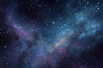 Stunning night sky filled with shimmering stars against a dark cosmos, showcasing vibrant hues of purple and blue gas clouds, evoking a sense of wonder and the vastness of the universe
