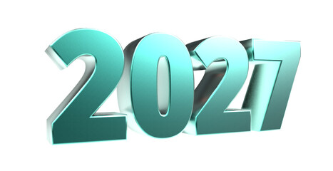 Moderne 3D-Schrift 2027: plakative türkise Jahreszahl mit schimmerndem Farbverlauf, Neujahr, Zukünftige Trends, Technologie, Business, Saison, Jubiläum, Innovation, Geschäftspräsentationen
